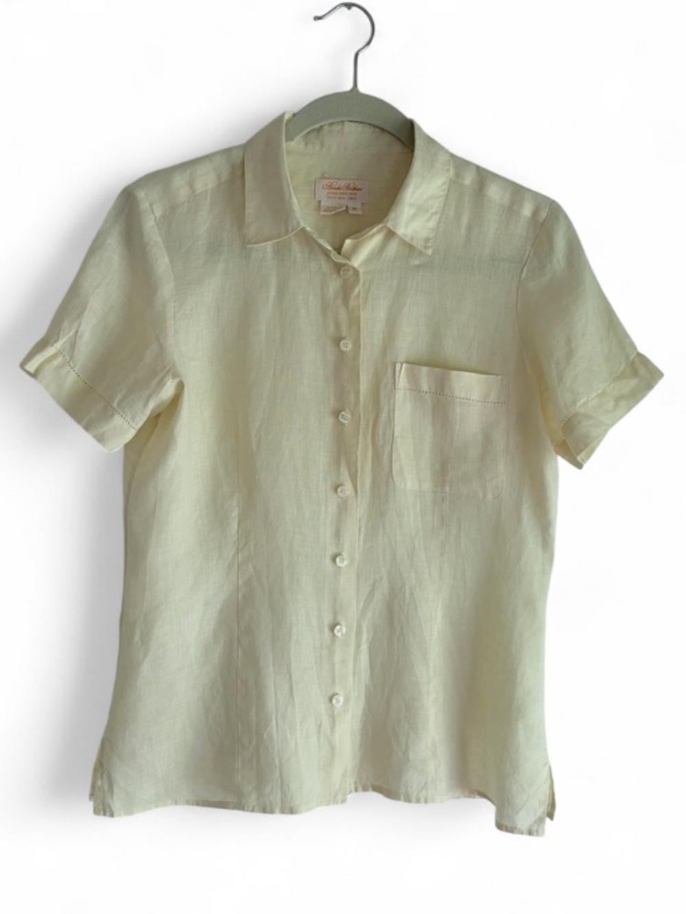 Brooks Brother's Women's Pastel Yellow 100% Irish Linen Short Sleeve Shirt Size